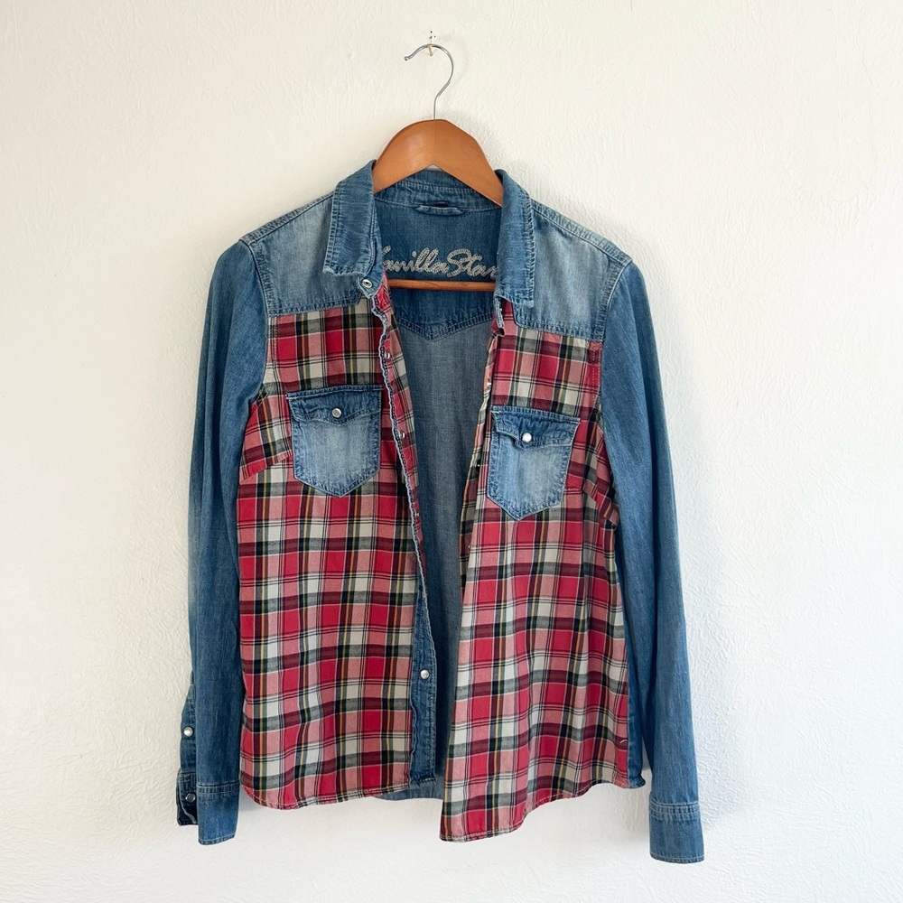 Flannel/Denim Western Top